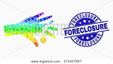 Dotted Bright Spectral Hand Wound Mosaic Pictogram And Foreclosure Seal Stamp. Blue Vector Rounded T