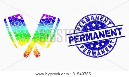 Dotted Spectrum Butchery Blades Mosaic Icon And Permanent Seal Stamp. Blue Vector Round Scratched Se