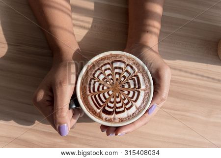 Handle Coffee Mug, Hold Purple Nail Polish On The Wood Floor, Warm The Sunlight.
