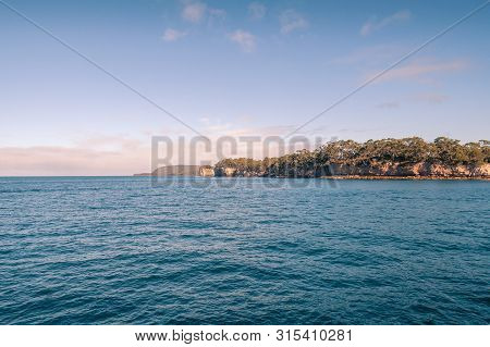 Seascape With Isle Of The Dead View In Port Arthur In Tasmania, Australia. Historic Colonial Site