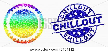 Dotted Rainbow Gradiented Round Seal Template Mosaic Pictogram And Chillout Stamp. Blue Vector Round