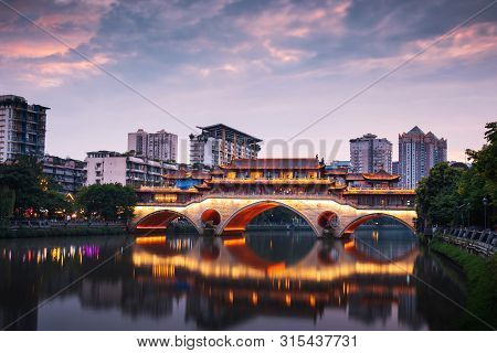 Anshun Bridge In The Provincial Capital Of Chengdu In Sichuan, China