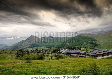A View Of Formigal - Spain. Formigal Town In Northern Spain, Bad Weather