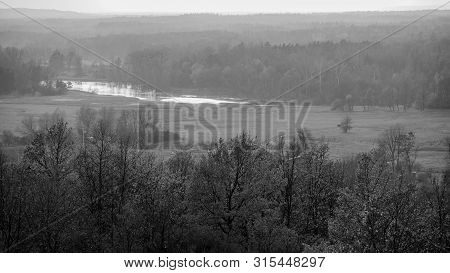 In The Valley Of The River Psel. Landscape In The Fall Season. View From Above. Ukraine. Europe.