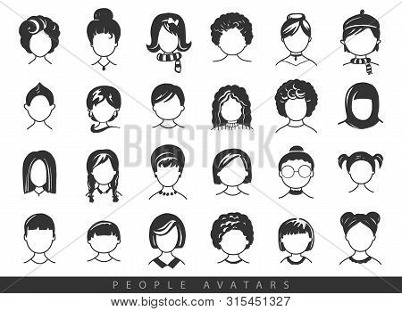 Set Of Avatar Or User Icons. Vector Illustration. Silhouettes Man And Woman. Adult, Youth And Child 
