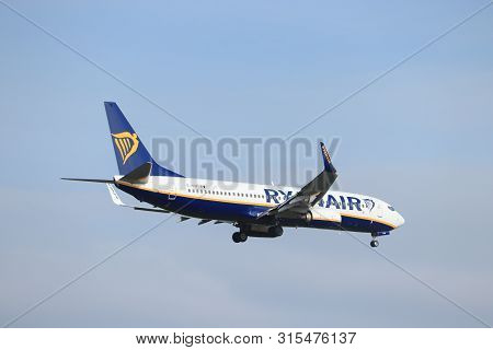 Amsterdam, The Netherlands - May 30th 2019: Ei-fof Ryanair Boeing 737-800 Final Approaching To Polde
