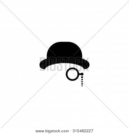 Gentleman Icon Isolated On White Background. Silhouette Of Mans Head With Moustache, Lorgnette Glass