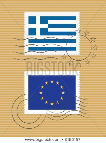 Grecia y la Unión Europea - sellos con bandera
