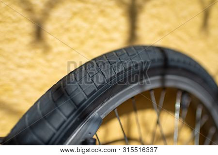 Bicycle Tire Spokes Close Up Ride Riding Bike Rubber Brakes Break Braking Valve Axle Metal.