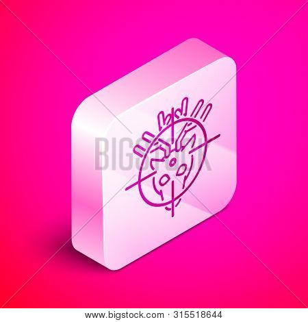 Isometric Hunt On Deer With Crosshairs Icon Isolated On Pink Background. Hunting Club Logo With Deer