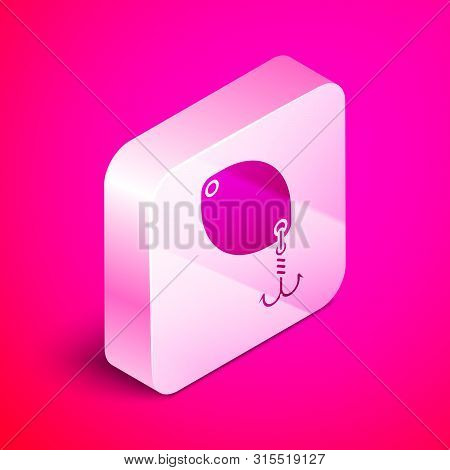 Isometric Fishing Spoon Icon Isolated On Pink Background. Fishing Baits In Shape Of Fish. Fishing Ta
