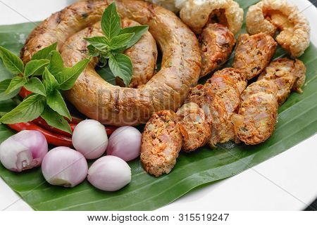 Northern Thai Sausage Or Sai-aua , Filled With Chopped Lemongrass, Galangal, Kaffir Lime, Coriander 