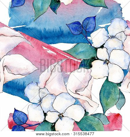Bouquet Loral Botanical Flowers. Watercolor Background Illustration Set. Seamless Background Pattern