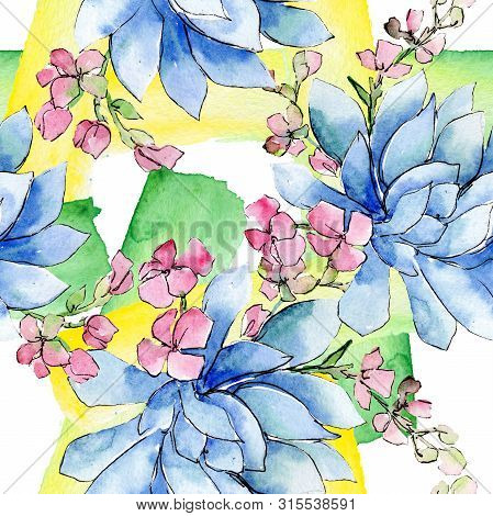 Bouquet Loral Botanical Flowers. Watercolor Background Illustration Set. Seamless Background Pattern