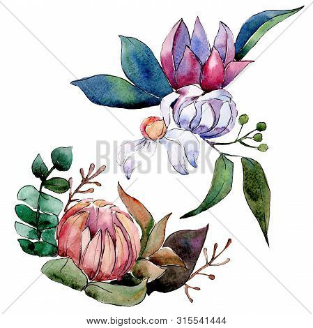 Bouquet Loral Botanical Flowers. Watercolor Background Illustration Set. Isolated Bouquets Illustrat