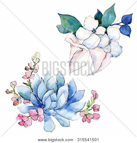Bouquet Loral Botanical Flowers. Watercolor Background Illustration Set. Isolated Bouquets Illustrat