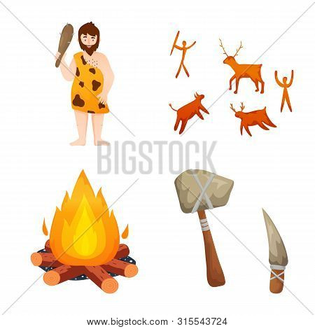 Isolated Object Of Age And Stone Sign. Collection Of Age And Primitive Vector Icon For Stock.