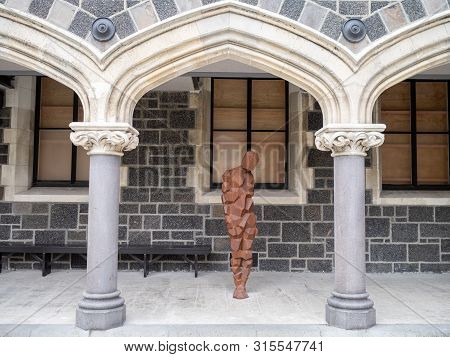 Christchurch, New Zealand - May 2019: Stay Sculpture By Anthony Gormley In The Arts Centre
