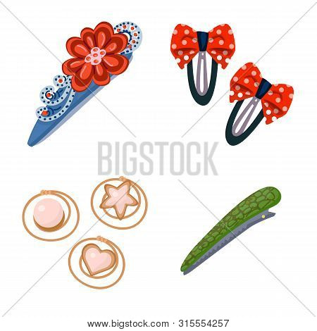 Isolated Object Of Barrette And Hair Sign. Set Of Barrette And Accessories Vector Icon For Stock.