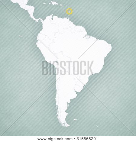 Martinique On The Map Of South America With Softly Striped Vintage Background.