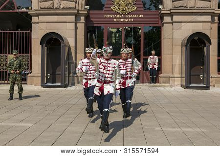 Sofia, Bulgaria - August 09, 2017:  Guardsmen At The Entrance To The Residence Of The President Of B