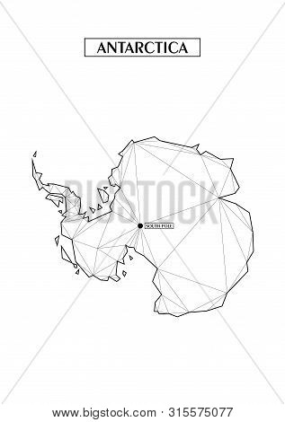 Polygonal Abstract Map Of Antarctica With Connected Triangular Shapes Formed From Lines. Location Po