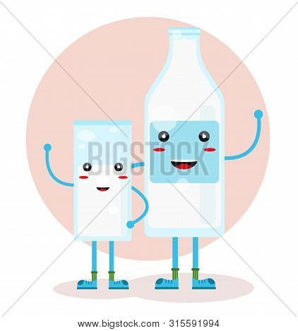 Happy Cute Smile Sweet Character Cartoon Full Fresh Milk Glesses, Bottle With Legs And Handles For B