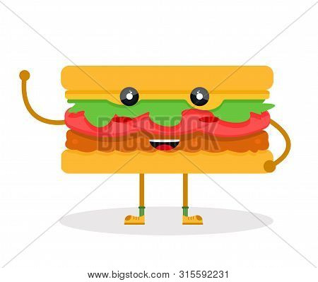 Happy Cute Smile Sweet Charcter Paper Sandwich Burger Butty With Tomato Cutlet Salad Chiken Fish Con