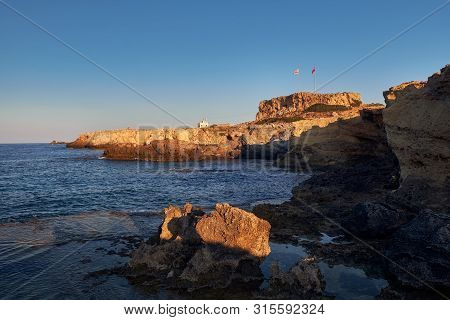 View To The House Of Workers Of The Coastline With The Flags Of Turkey And The Turkish Republic Of N