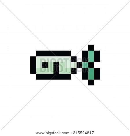 Cute 8 Bit Tiny Neo Mint Green Fish Vector Illustration. Pixel Sea Life Clip Art.