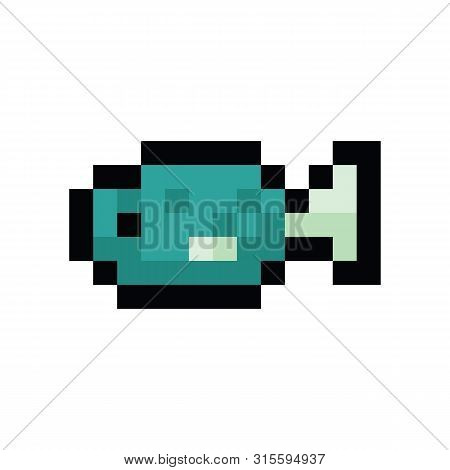 Cute 8 Bit Neo Mint Green Fish Vector Illustration. Pixel Sea Life Clip Art.