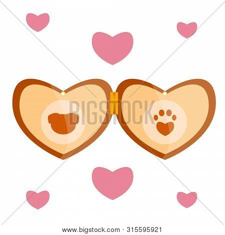 Luxury Retro Vintage Stylized Pet Vet Cat Animal Dog Brown Wood Gold Beige Amulet Medalion Heart Loc