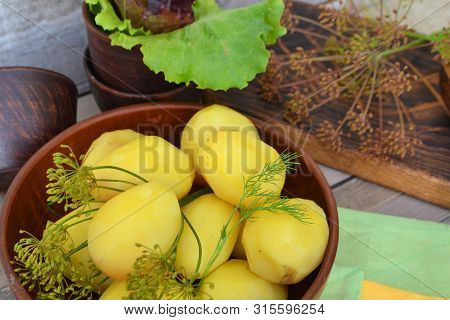 Vegetarian Meal Of Vegetables. Boiled Potatoes With Herbs.  Antioxidants, Kitchen.