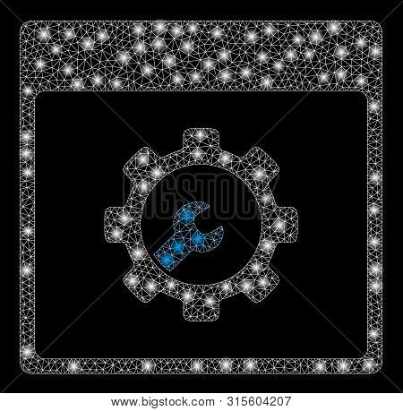 Glowing Mesh Setup Tools Calendar Page With Glare Effect. Abstract Illuminated Model Of Setup Tools 
