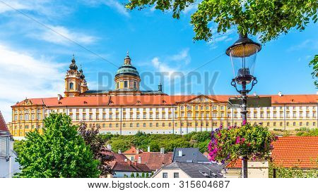 Melk Abbey, German: Stift Melk. Benedictine Abbey Above The Town Of Melk In Lower Austria, Austria