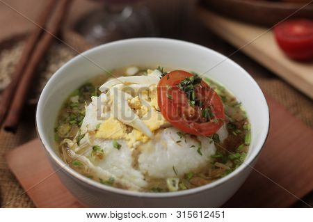 Bubur Ayam Or Indonesian Chicken Porridge With Soup