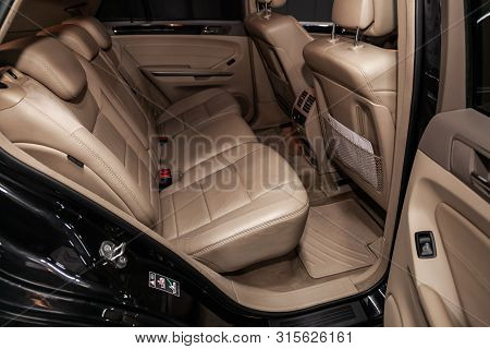 Novosibirsk, Russia - July 12, 2019:  Mercedes-benz M-class Ml63 Amg, Close-up Of The Beige Leather 