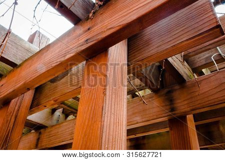Wooden Beams On A Gazebo On Iups Campus