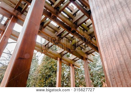 Artsy Shot Of The Wooden Gazebo Behind A Dorm On Iup Campus