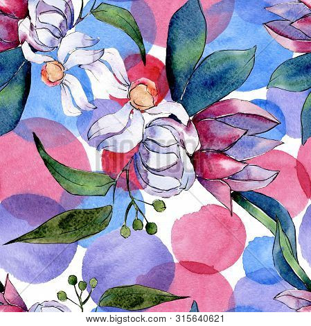 Bouquet Loral Botanical Flowers. Watercolor Background Illustration Set. Seamless Background Pattern