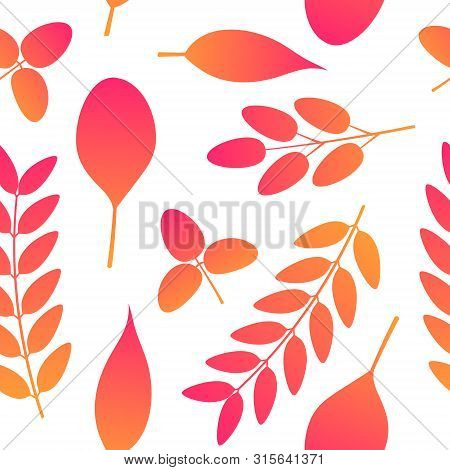 Seamless Pattern With Colorful Leaves In Flat Style. Vector Illustration On White Background