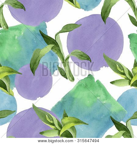 Bamboo Green Leaves. Watercolor Background Illustration Set. Seamless Background Pattern.