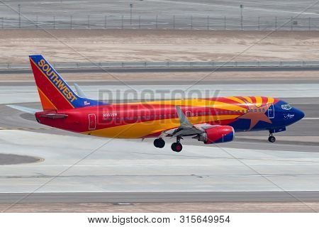Las Vegas, Nevada, Usa - May 5, 2013: Southwest Airlines Boeing 737 Airplane Arizona One On Approach