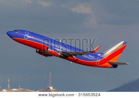 Las Vegas, Nevada, Usa - May 9, 2013: Southwest Airlines Boeing 737 Airliner Taking Off From Mccarra