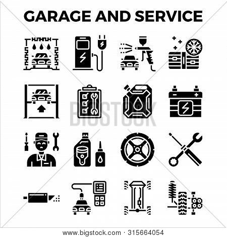 Automotive Garage And Service Solid Icon Collection. Pixel Perfect Alignment Icon. Vector Illustrati