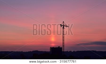 Tower Crane In The Sunset At Silkeborg, Denmark