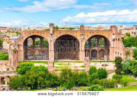 Monumental Arches Of Basilica Of Maxentius, Italian: Basilica Di Massenzio, Ruins In Roman Forum, Ro
