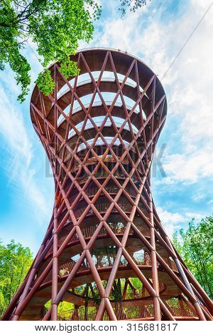 Ronnede. Denmark. July 27th. 2019 Camp Adventure Tower. Observation Tower In The Forest. View From B