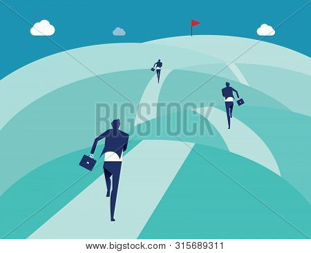 Business Running In The Mountain To Success. Concept Business Vector Illustration.