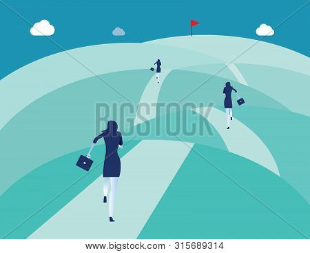 Business Running In The Mountain To Success. Concept Business Vector Illustration.